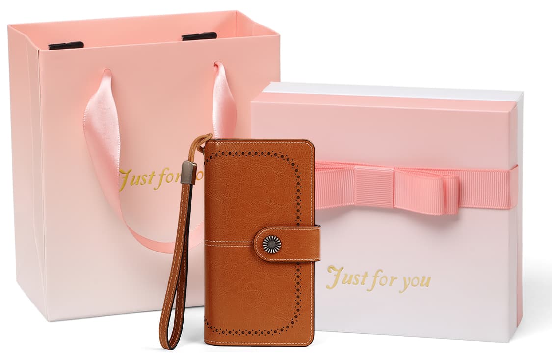 VINEY Cow Leather Wallet, Clutch, Coin Purse Small Women's Vintage Brown