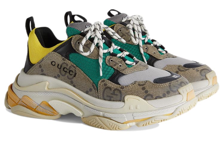GUCCI x Balenciaga Triple S Низкие массивные кроссовки мужские хаки коричневые