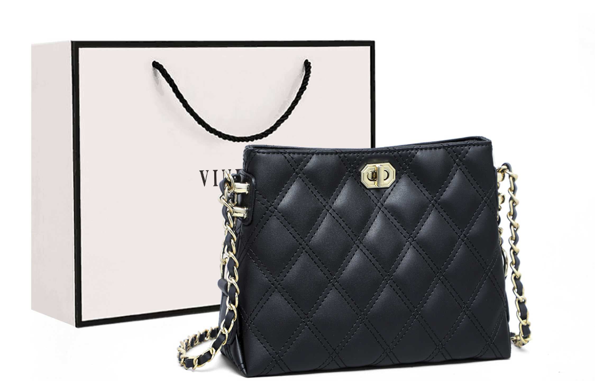 VINEY Cow Leather Shoulder Bag Small Size Women's Black