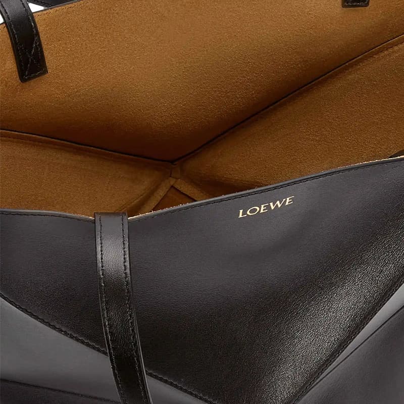 LOEWE Puzzle Fold Сумка-тоут из блестящей коровьей кожи, сумка для покупок, сумка среднего размера, мужская черная