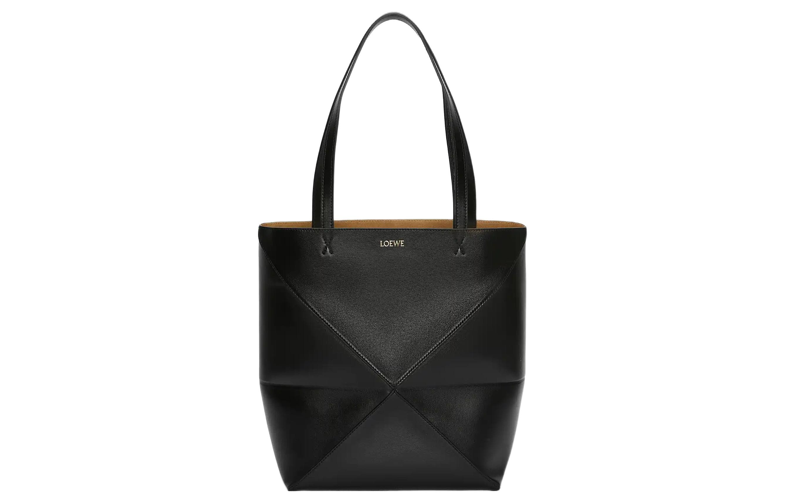LOEWE Puzzle Fold Shiny Cow Leather Tote Bag, Shopping Bag, Handbag Medium Men's Black
