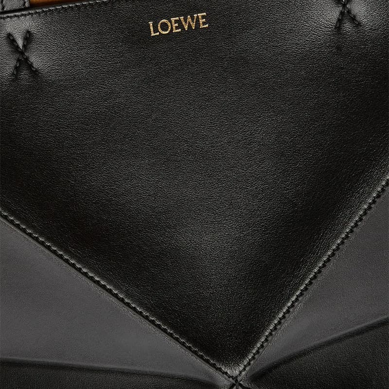 LOEWE Puzzle Fold Сумка-тоут из блестящей коровьей кожи, сумка для покупок, сумка среднего размера, мужская черная