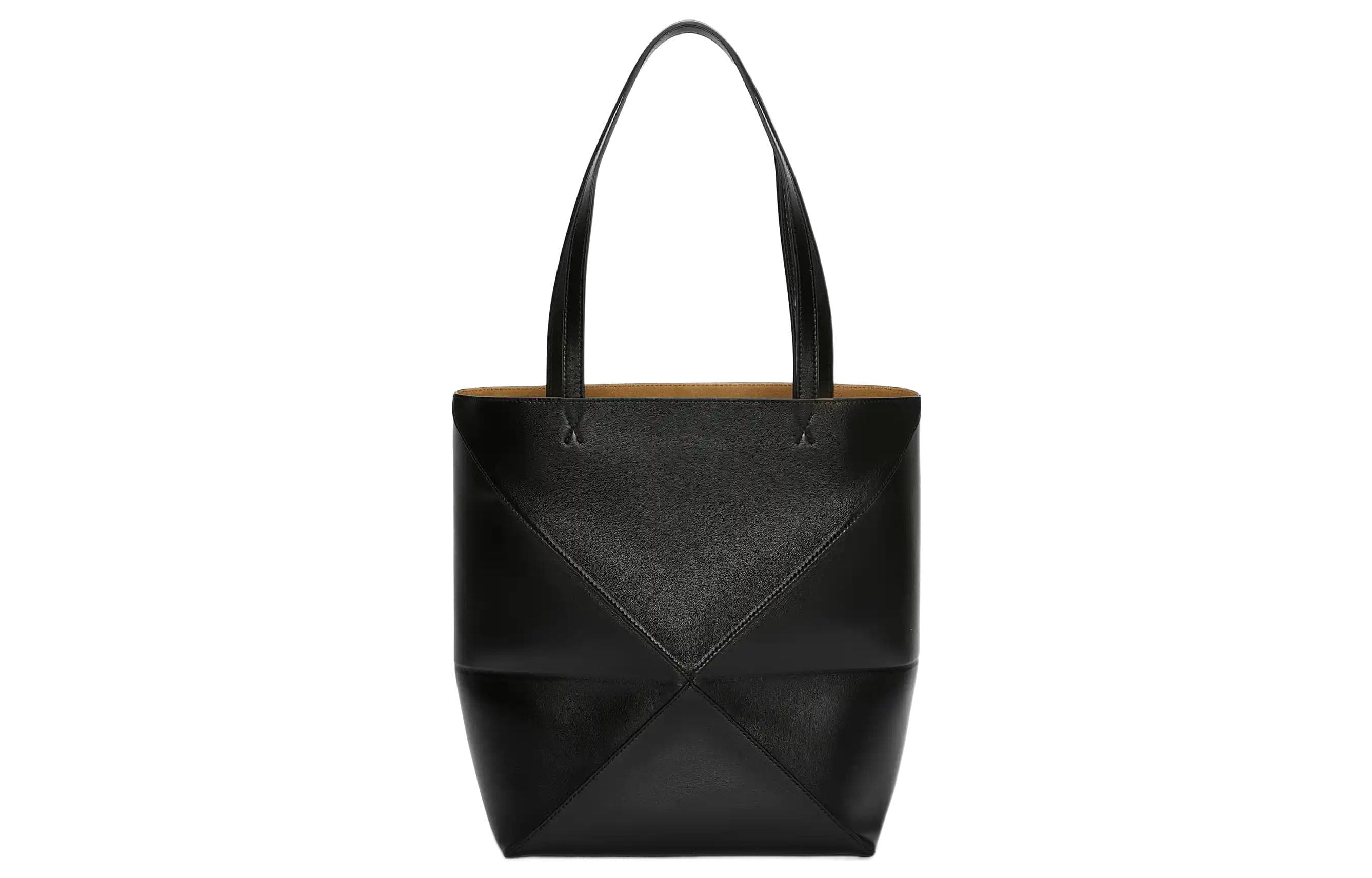 LOEWE Puzzle Fold Сумка-тоут из блестящей коровьей кожи, сумка для покупок, сумка среднего размера, мужская черная