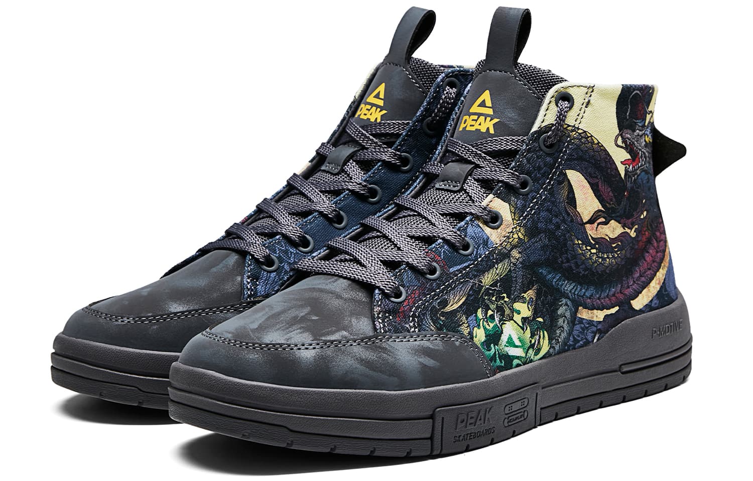 Высокие туфли для скейтборда PEAK, мужские, черный дракон, темно-черная цветовая гамма