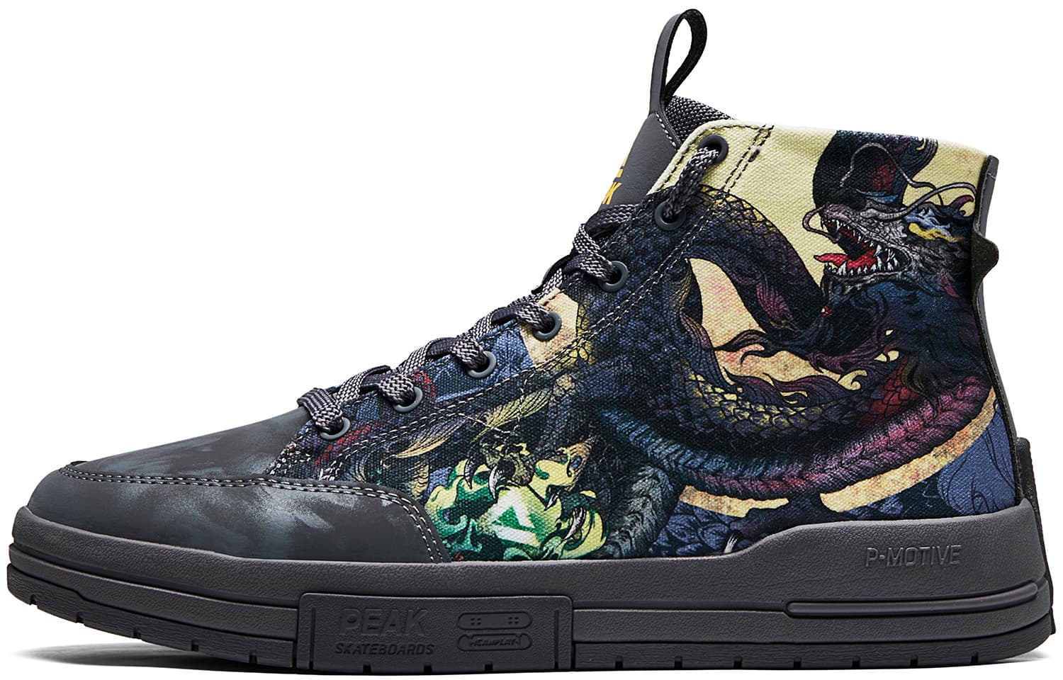 PEAK High-Top Skateboard Shoes Men's Black Dragon Jet Black Color Scheme