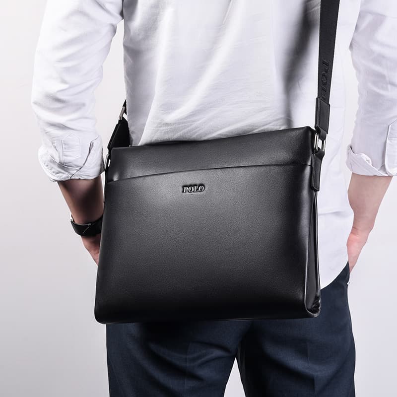 Сумка на плечо POLO Top из натуральной коровьей кожи, большая мужская, черная