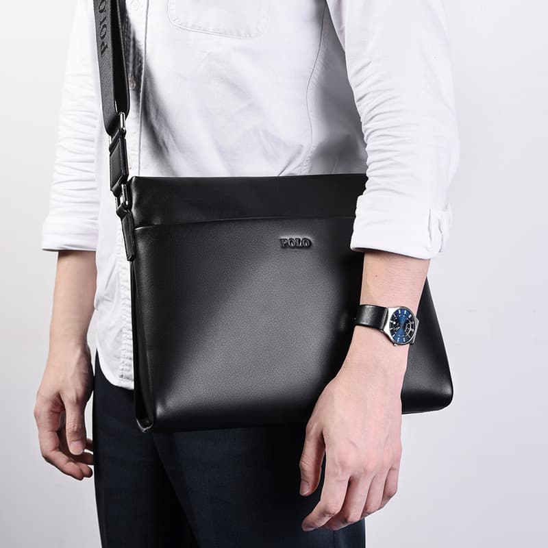 Сумка на плечо POLO Top из натуральной коровьей кожи, большая мужская, черная