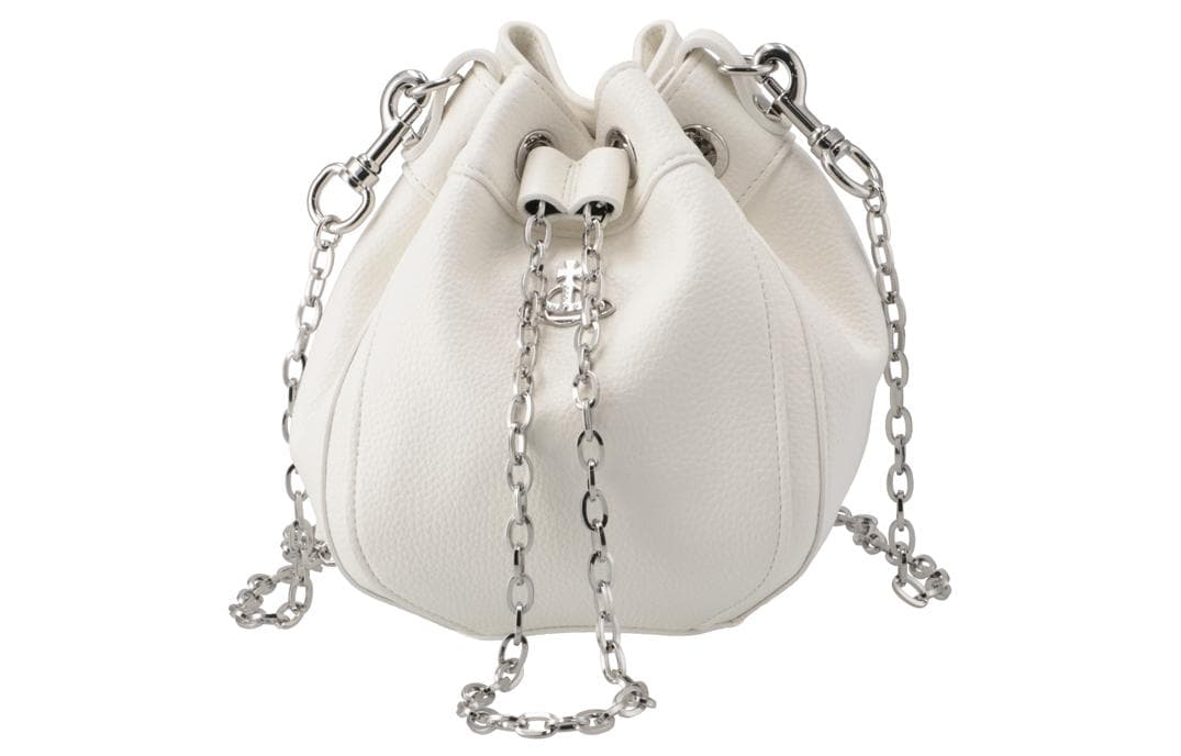 Vivienne Westwood Leather Bucket Bag, Portable Crossbody Bag, Shoulder Bag Trumpets Women's White