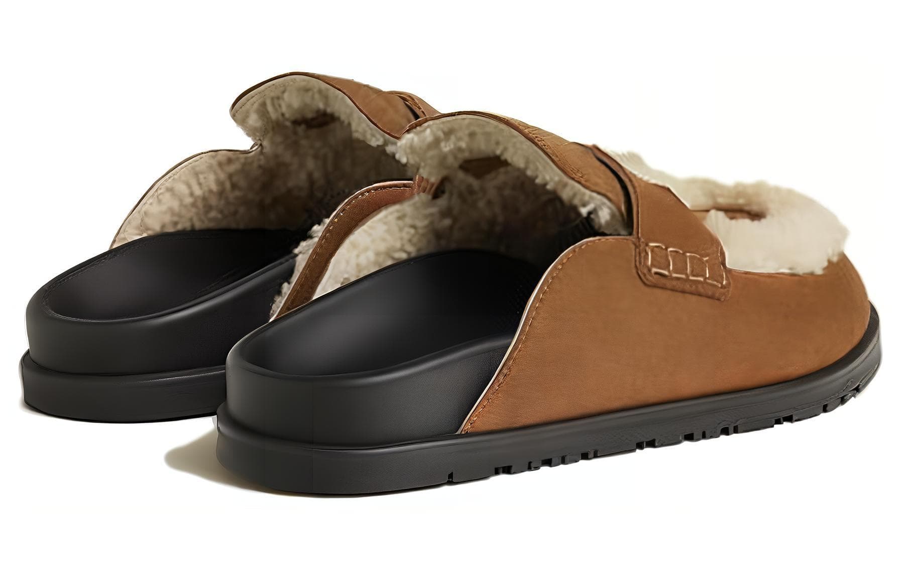 HERMES Женские тапочки с закрытым носком на резиновой подошве, коричневые