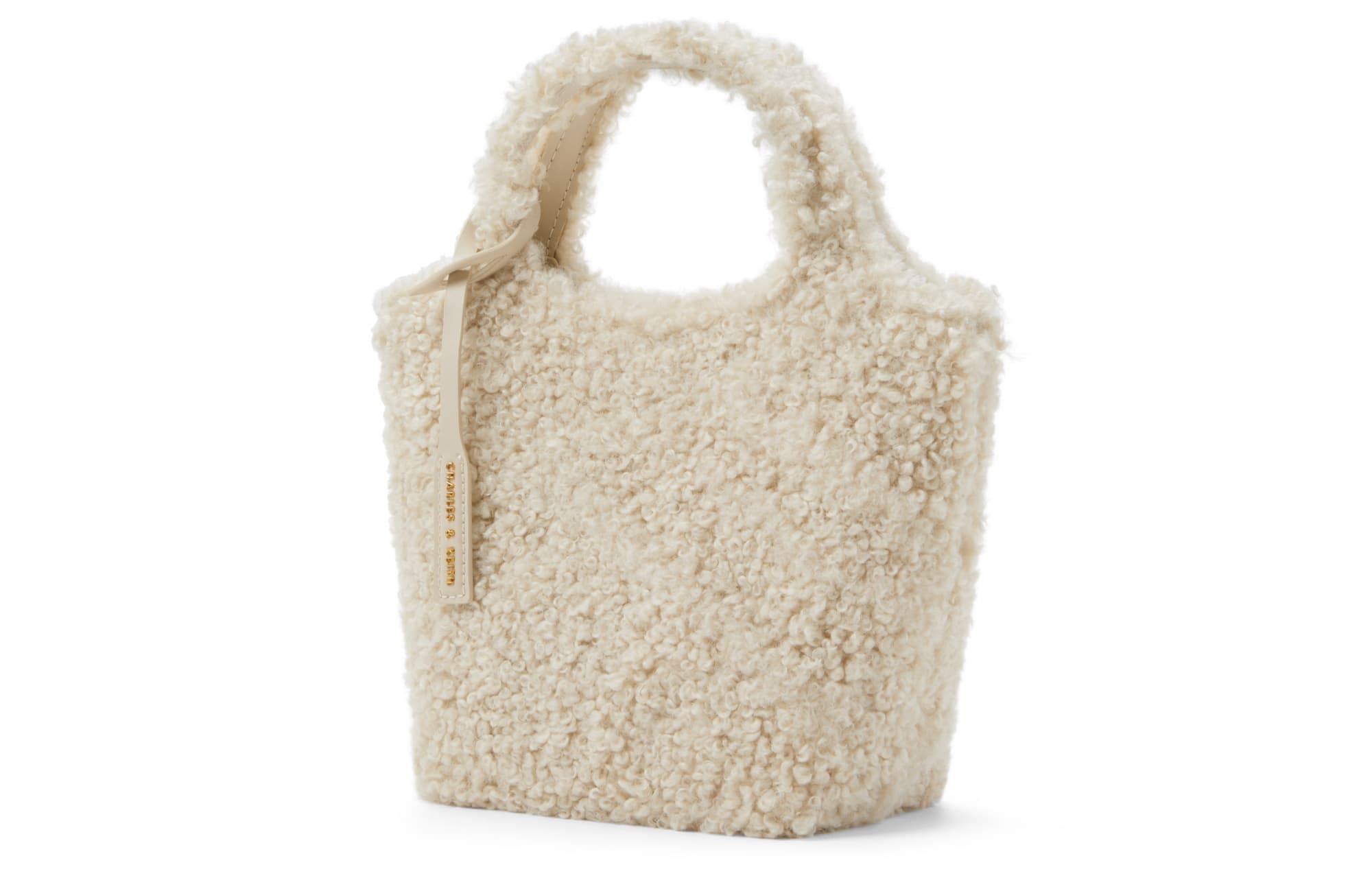 CHARLES&KEITH Шерпа-большая сумка, сумка для покупок, сумка через плечо, маленькая женская сумка бежевого/нуар-черного цвета