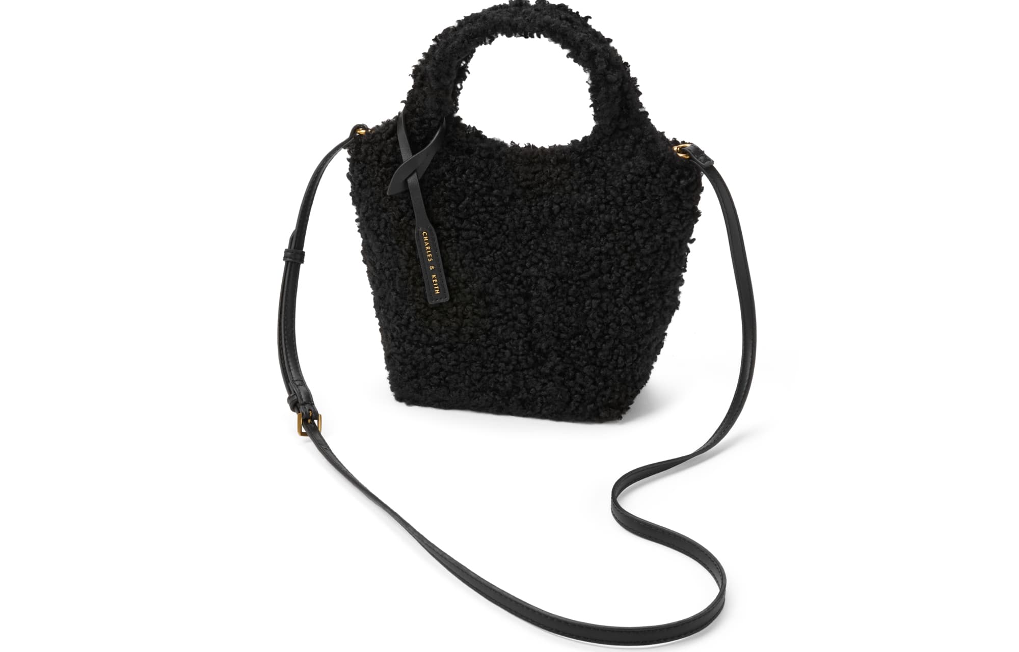 CHARLES&KEITH Шерпа-большая сумка, сумка для покупок, сумка через плечо, маленькая женская сумка бежевого/нуар-черного цвета