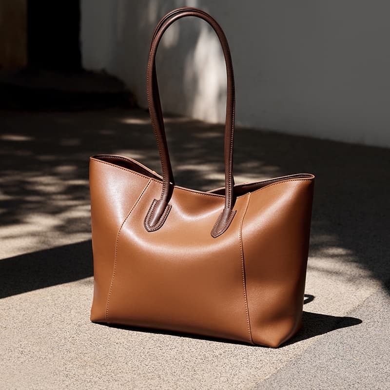 Narandu Большая сумка из коровьей кожи Сумка для покупок Сумки на плечо Женские большие размеры Коричневый/Экрю и абрикос