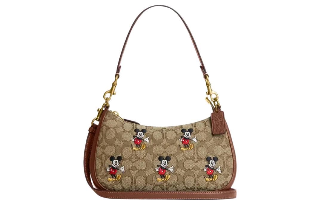 COACH Disney/Disney Collaboration Teri Fabric With Leather Shoulder Bag, Handbag, Shoulder Bag Women's Brown