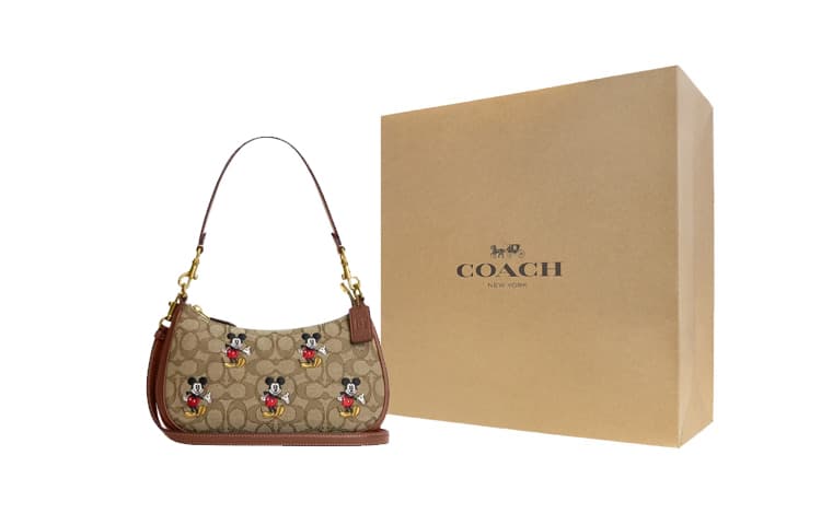 COACH Disney/Disney Collaboration Teri Ткань с кожаной сумкой через плечо, сумочкой, сумкой через плечо Женская коричневая
