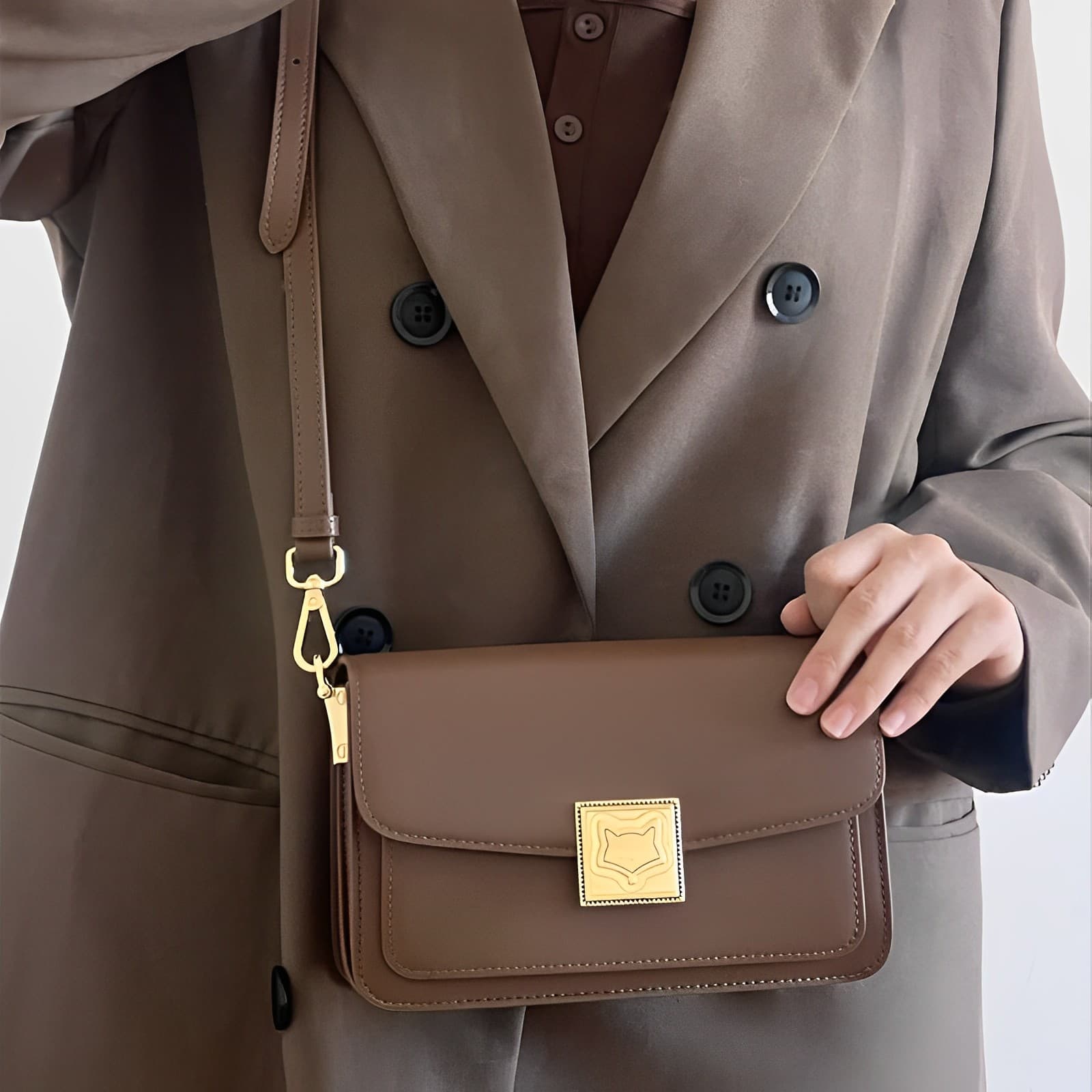 Маленькая квадратная сумка FOXER из коровьей кожи, маленькая женская сумка на плечо, черный/кофейный цвет