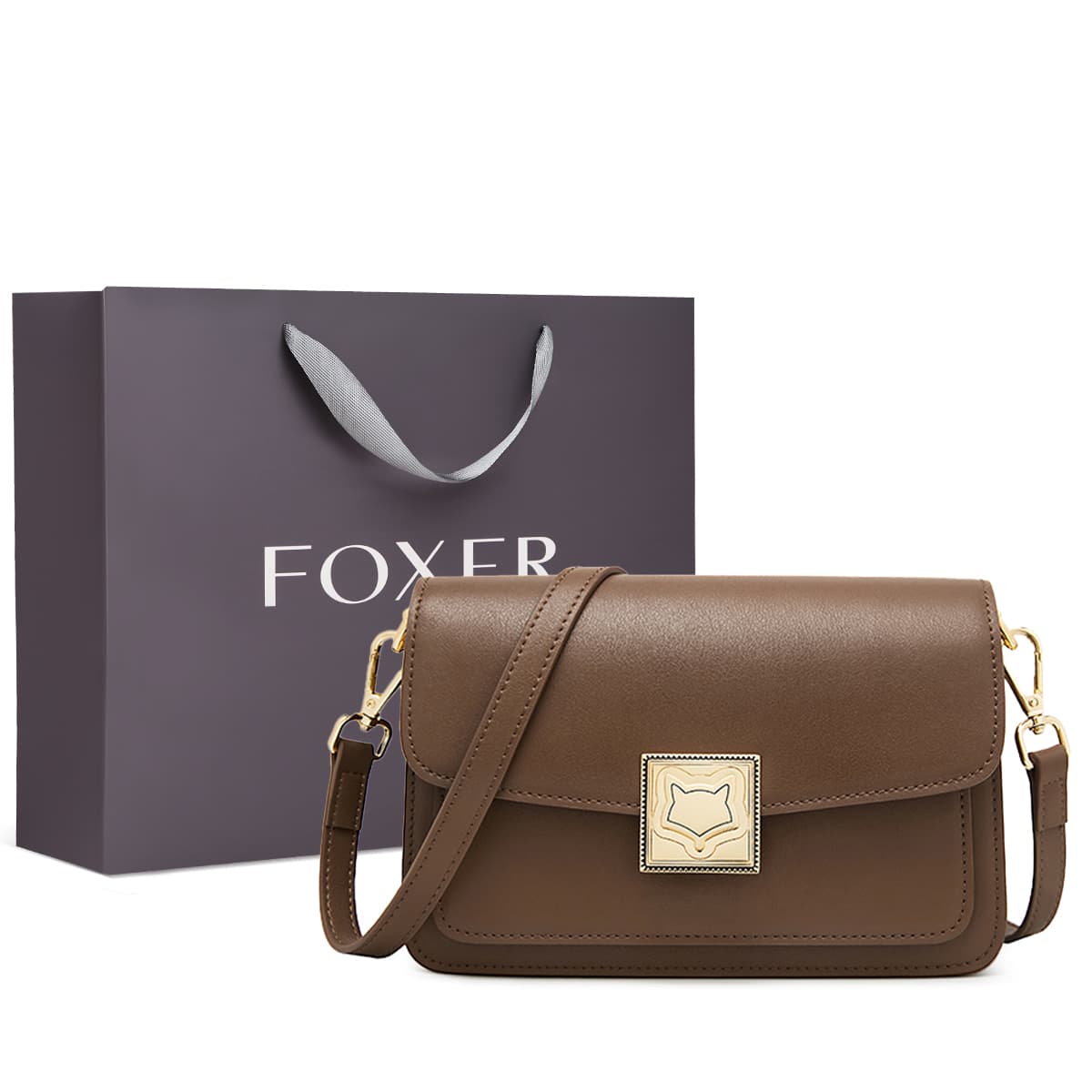 Маленькая квадратная сумка FOXER из коровьей кожи, маленькая женская сумка на плечо, черный/кофейный цвет