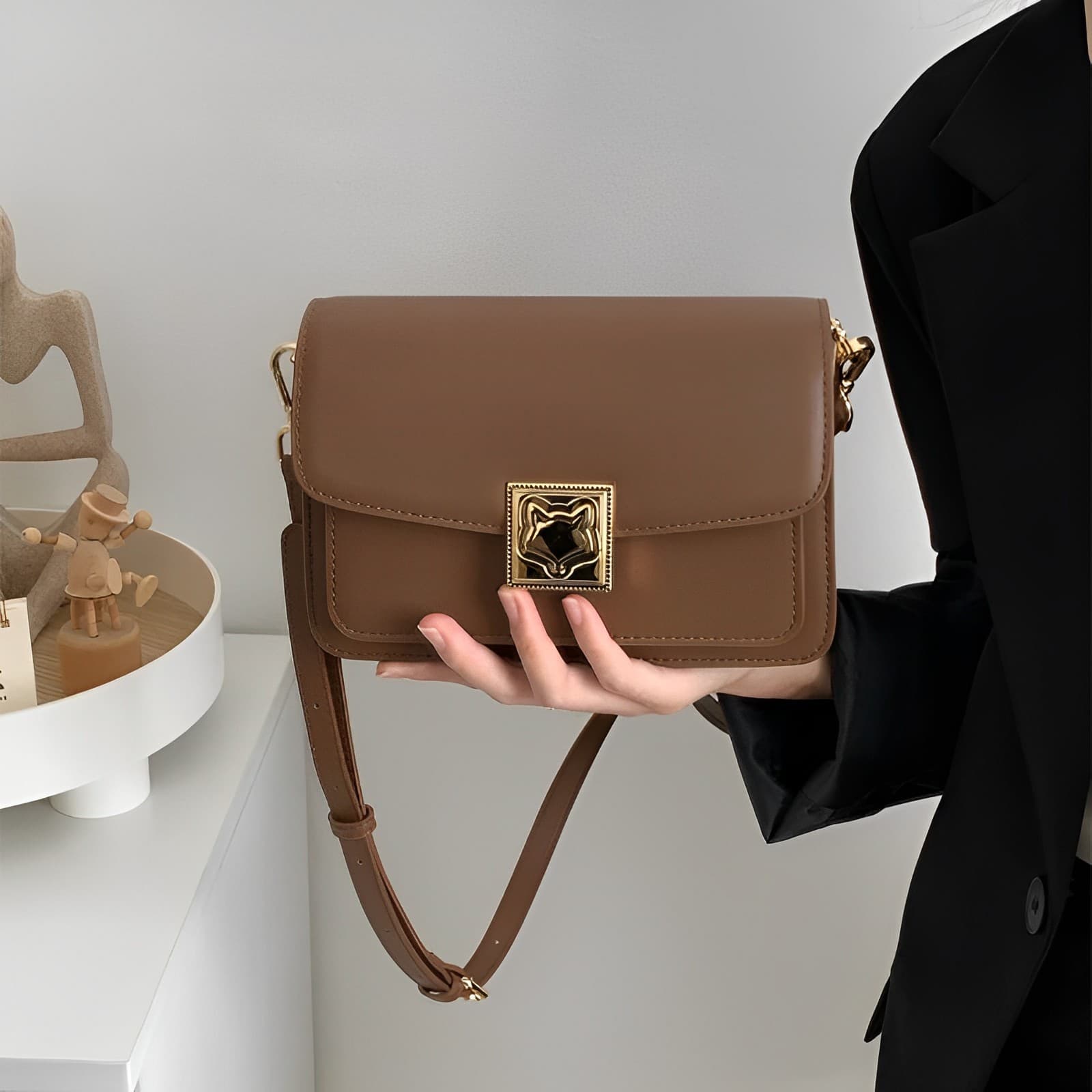 Маленькая квадратная сумка FOXER из коровьей кожи, маленькая женская сумка на плечо, черный/кофейный цвет