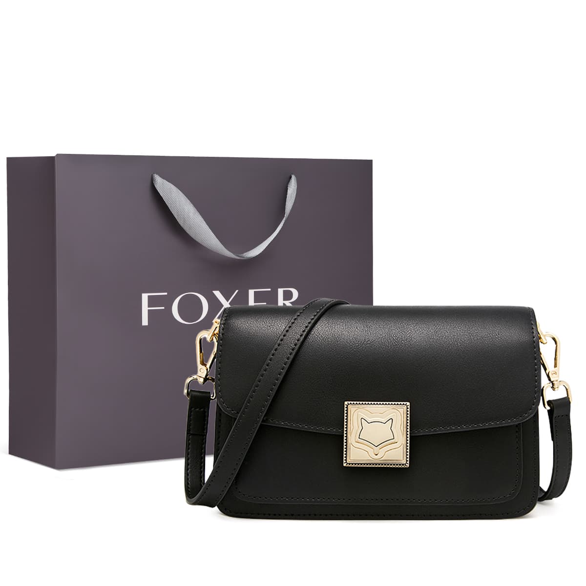 Маленькая квадратная сумка FOXER из коровьей кожи, маленькая женская сумка на плечо, черный/кофейный цвет