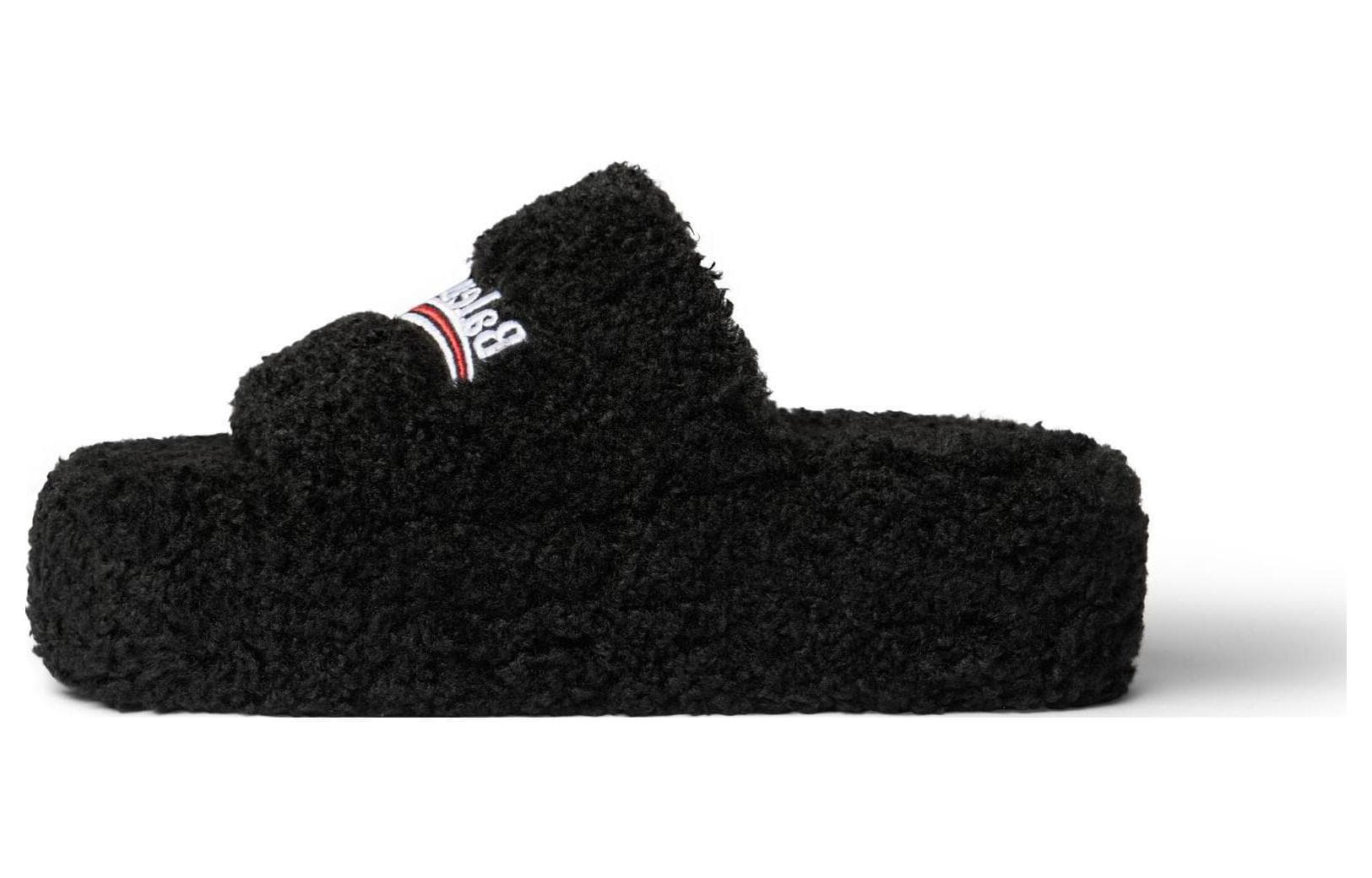 Balenciaga Furry Platform Slides 'Black' Women's