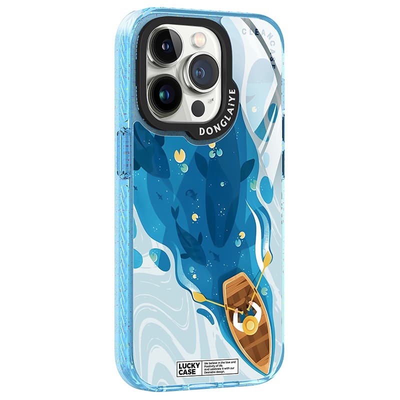 Donglaiye Стеклянный материал Xishan Boat Shadow, чехол для телефона, совместимый с Apple 13, 14, 15 Series Cartoon