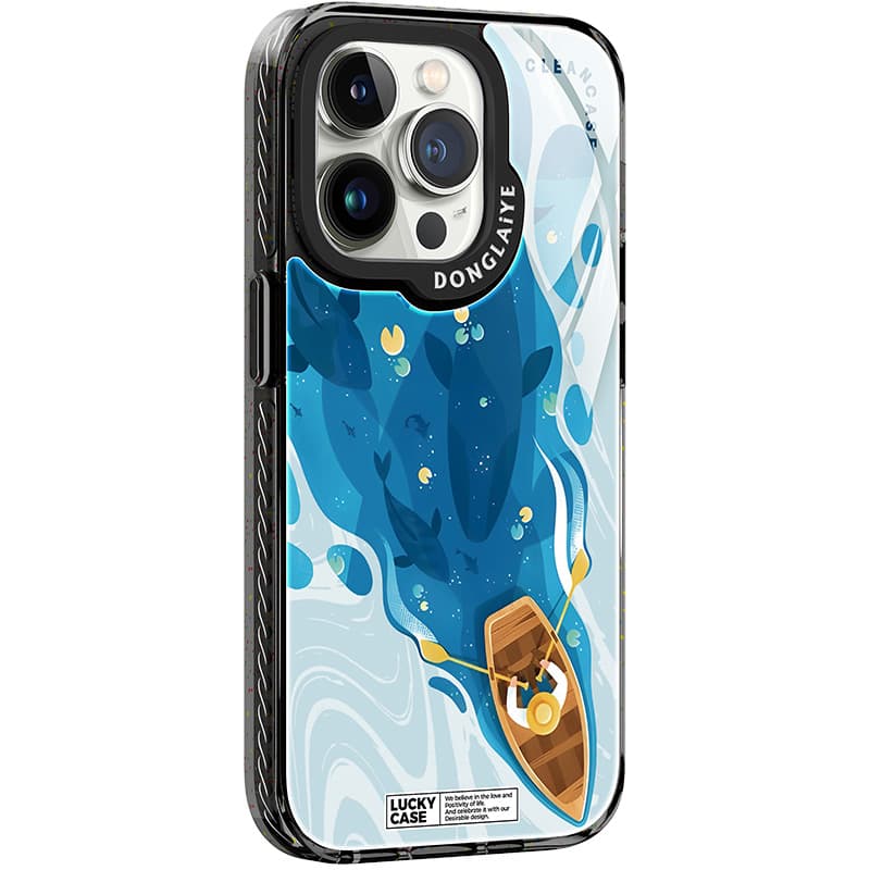 Donglaiye Glass Material Xishan Boat Shadow, Phone Case Compatible With Apple 13, 14, 15 Series Cartoon