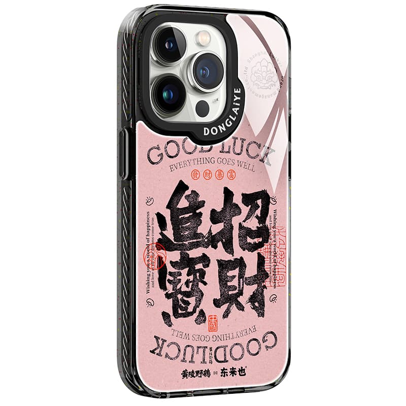 Donglaiye Glass Material Zhao Cai Jin Bao Phone Case Compatible With Apple 13, 14, 15 Series Cute Style