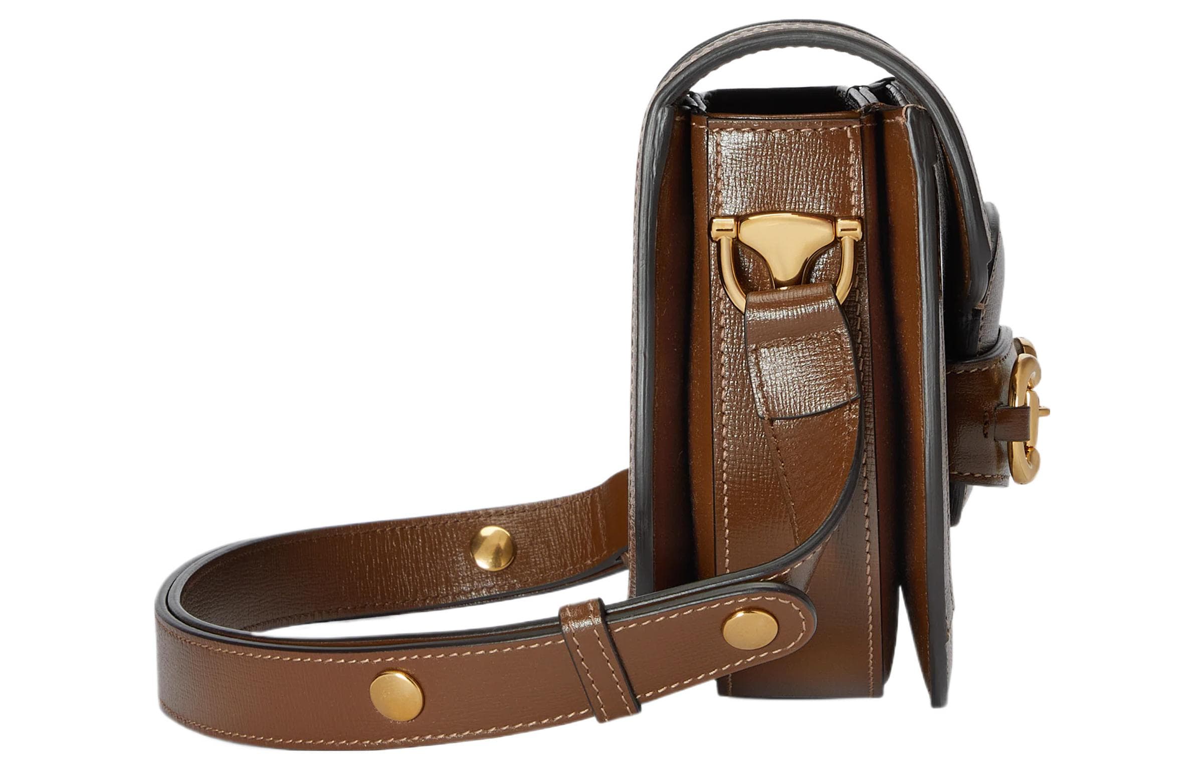 GUCCI Horsebit 1955 Холщовая сумка с кожаной отделкой Холщовая сумка, седельная сумка, сумка с клапаном Сумка на плечо Мини-унисекс Коричневая