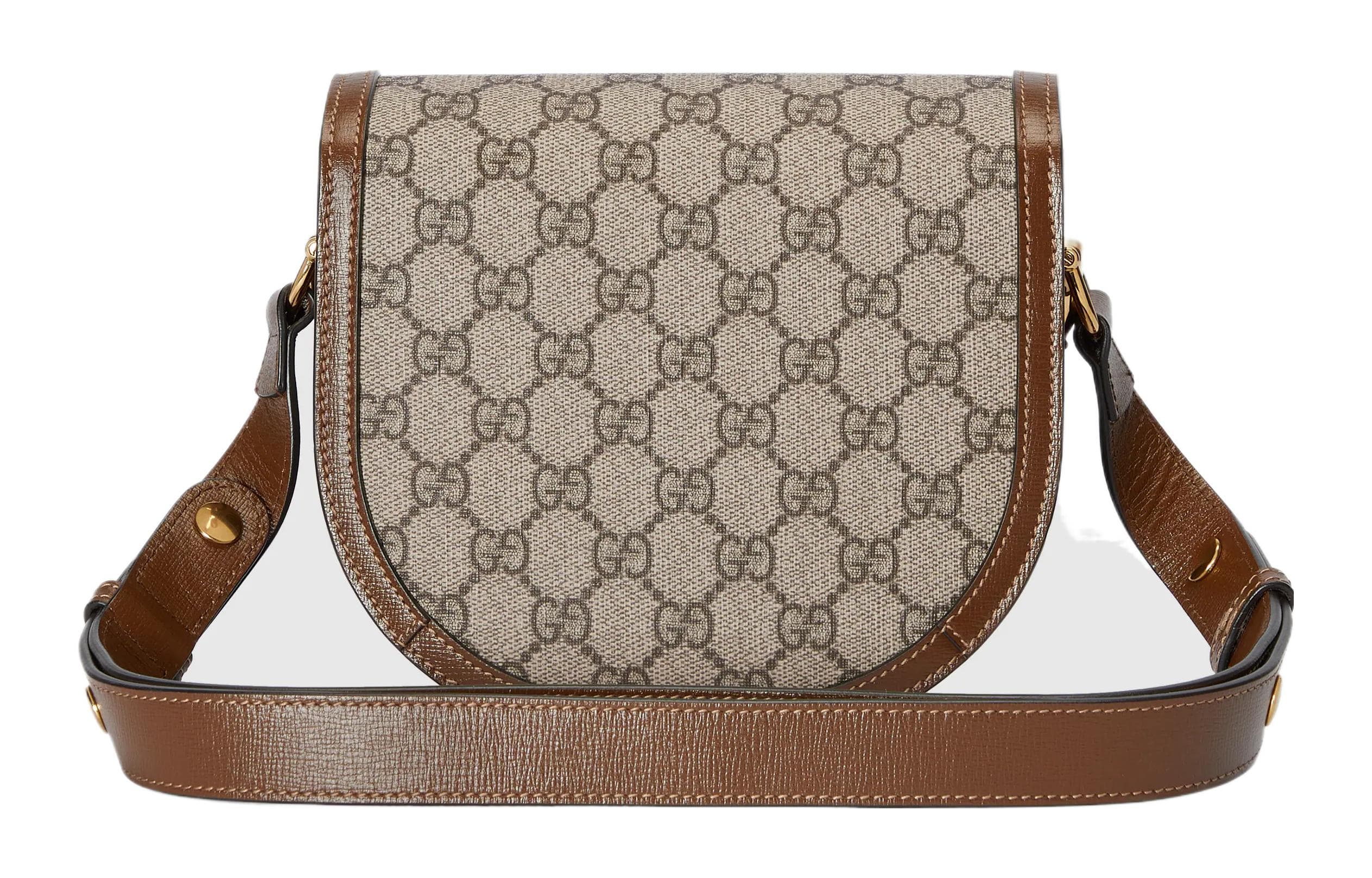 GUCCI Horsebit 1955 Холщовая сумка с кожаной отделкой Холщовая сумка, седельная сумка, сумка с клапаном Сумка на плечо Мини-унисекс Коричневая