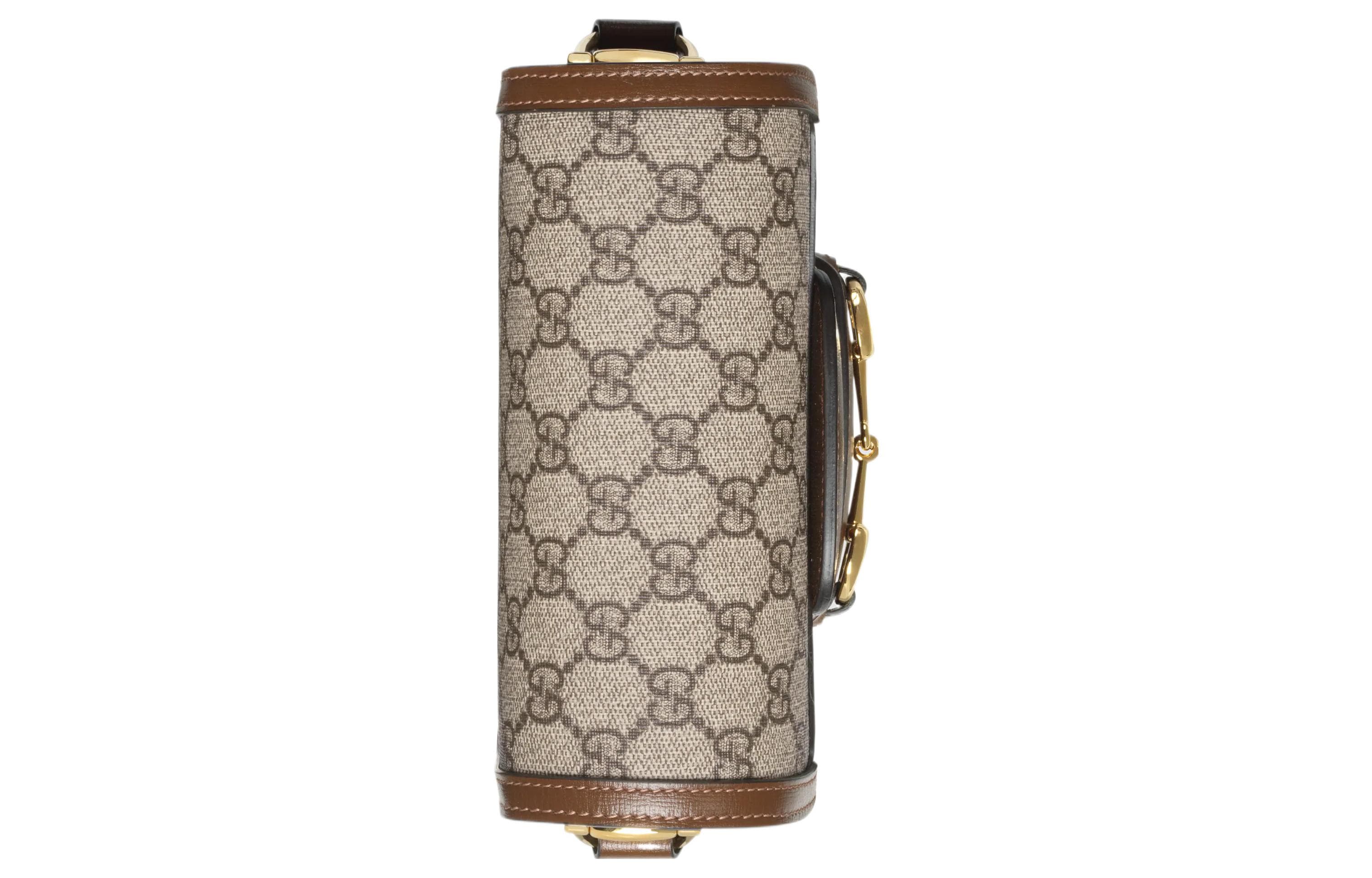 GUCCI Horsebit 1955 Холщовая сумка с кожаной отделкой Холщовая сумка, седельная сумка, сумка с клапаном Сумка на плечо Мини-унисекс Коричневая