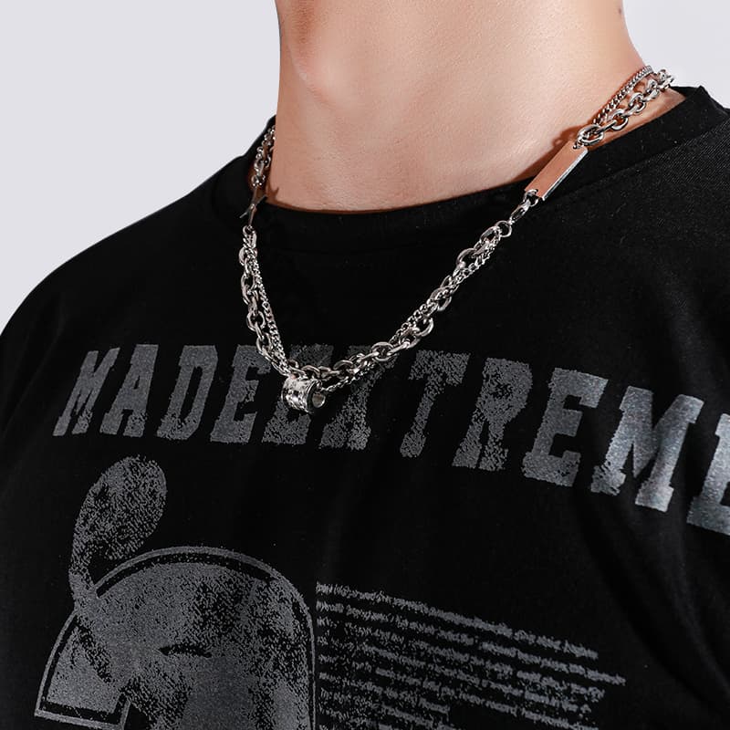 AKAK Ожерелья из титановой стали мужские серебристо-белые/черные