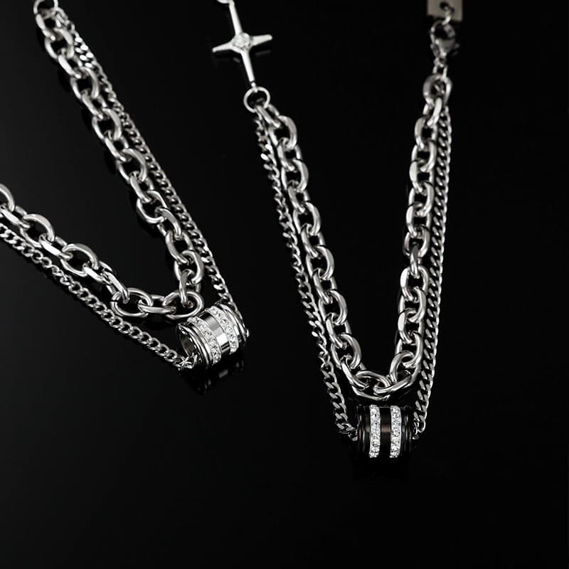 AKAK Ожерелья из титановой стали мужские серебристо-белые/черные