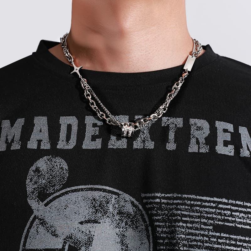 AKAK Ожерелья из титановой стали мужские серебристо-белые/черные