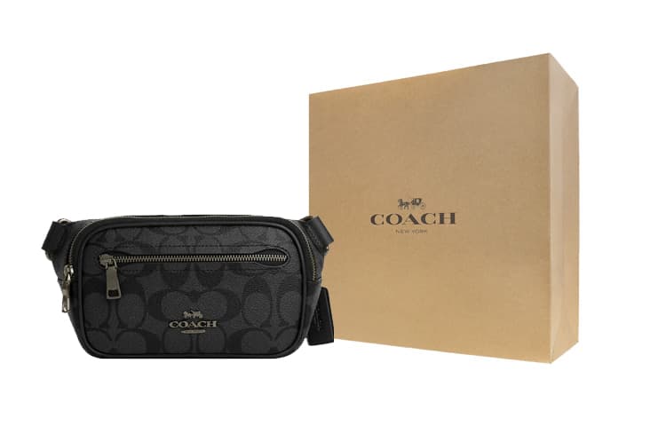 Мужская сумка-слинг-слинг из парусины с кожаной сумкой COACH, сумка через плечо, поясная сумка, маленькая мужская, черная