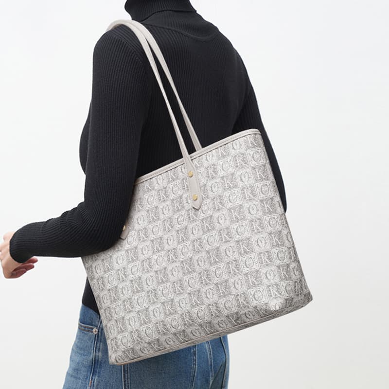 CinvaiKrose Сумка на одно плечо из ПВХ, большая сумка с монограммой, большая женская льняная сумка серого/хаки