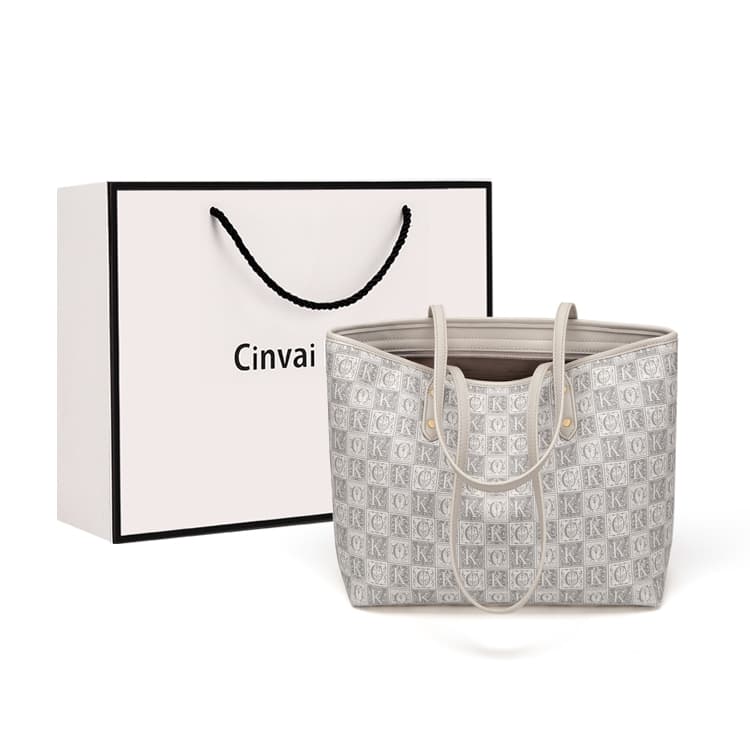 CinvaiKrose Сумка на одно плечо из ПВХ, большая сумка с монограммой, большая женская льняная сумка серого/хаки