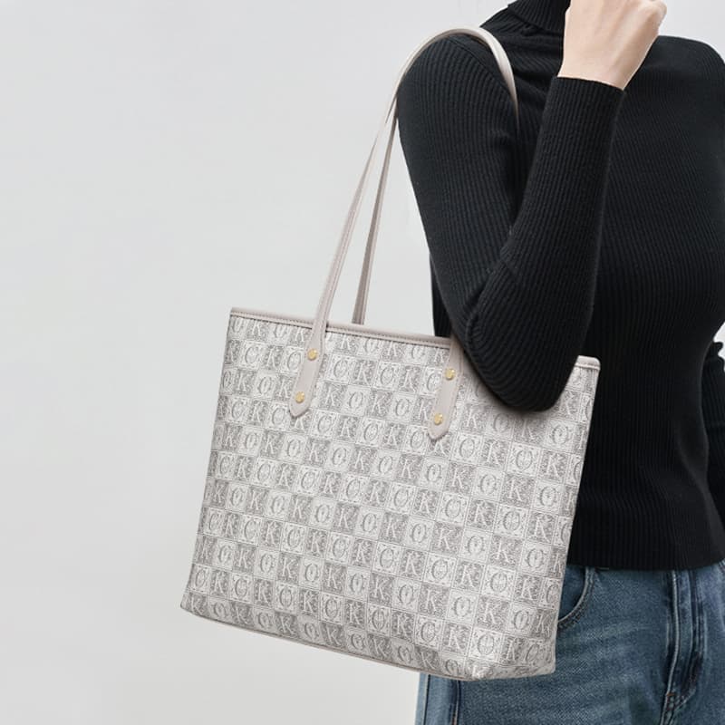 CinvaiKrose Сумка на одно плечо из ПВХ, большая сумка с монограммой, большая женская льняная сумка серого/хаки
