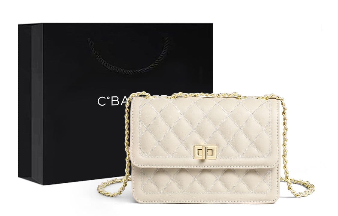 C°BANNER Небольшая квадратная сумка из спилка коровьей кожи из синтетической кожи, сумка на плечо с цепочкой, обычная женская, экрю/черный