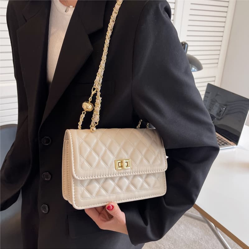 C°BANNER Небольшая квадратная сумка из спилка коровьей кожи из синтетической кожи, сумка на плечо с цепочкой, обычная женская, экрю/черный