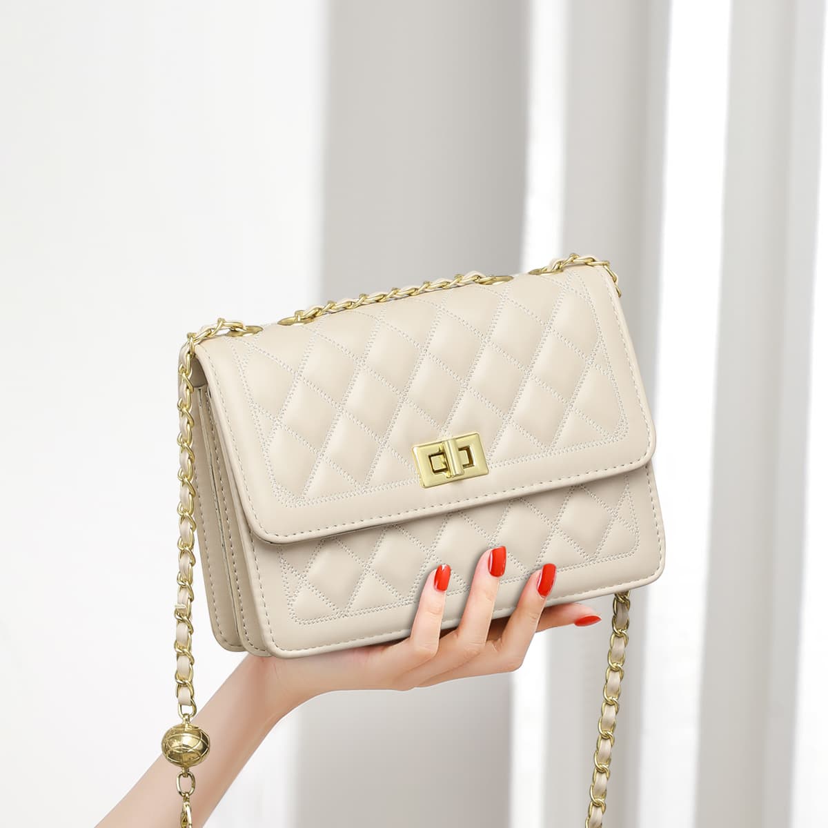 C°BANNER Небольшая квадратная сумка из спилка коровьей кожи из синтетической кожи, сумка на плечо с цепочкой, обычная женская, экрю/черный