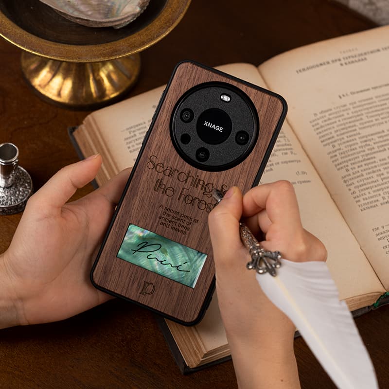 Puui Деревянные креативные чехлы для телефонов из массива дерева с цепочкой Huawei Mate 60/60 Pro Художественные ударопрочные чехлы