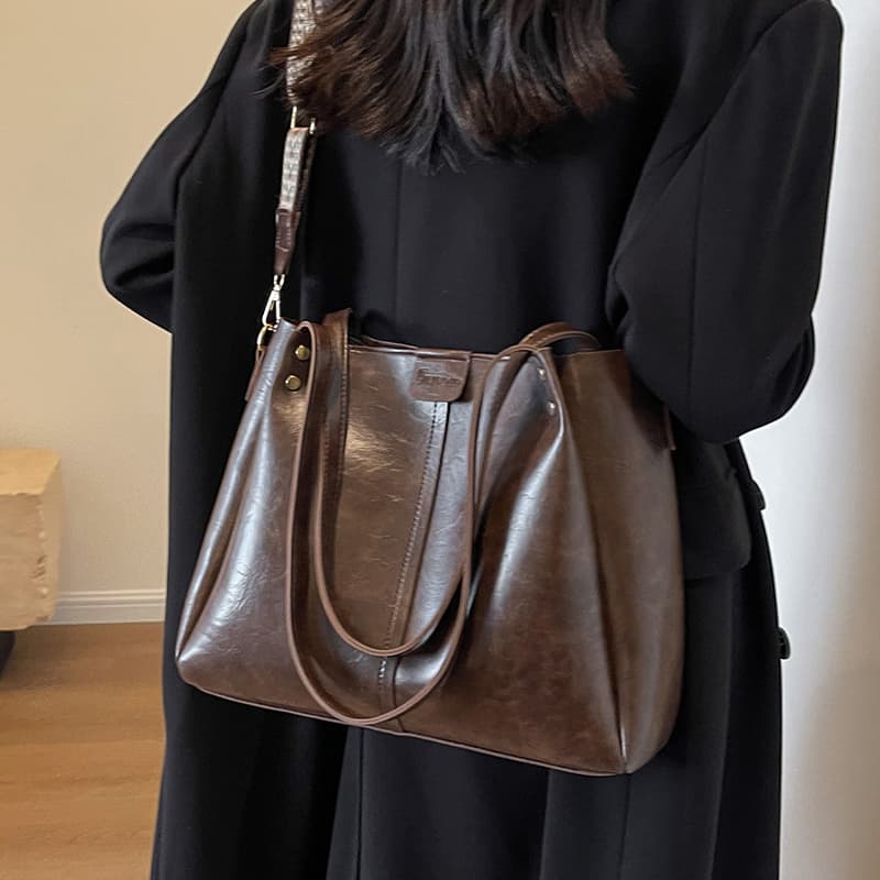 VINEY Сумка через плечо из коровьей кожи, большая женская сумка кофейного цвета