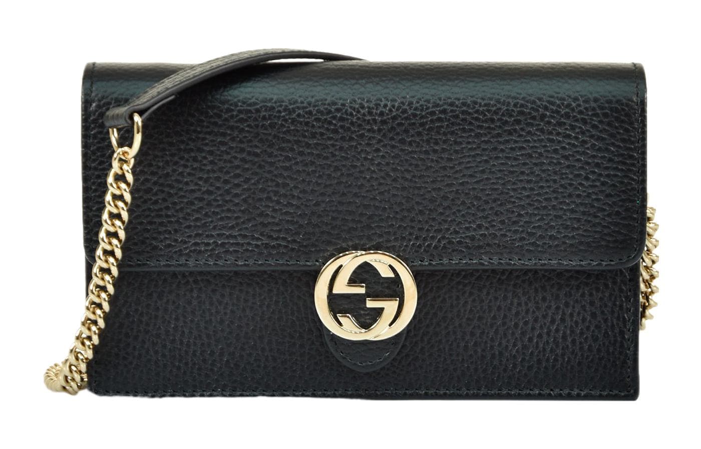 GUCCI Double G Кожаная сумка через плечо с цепочкой WOC, черная