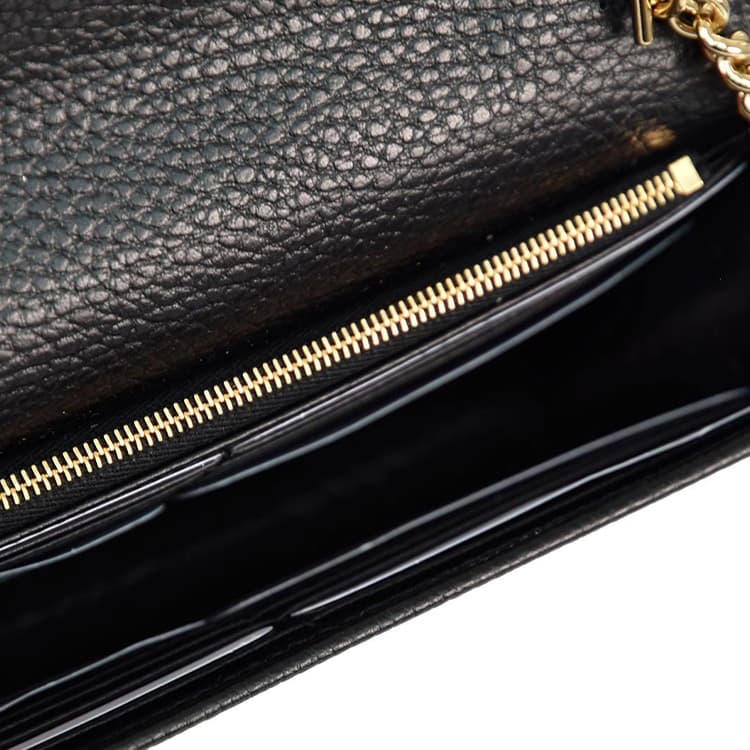 GUCCI Double G Кожаная сумка через плечо с цепочкой WOC, черная