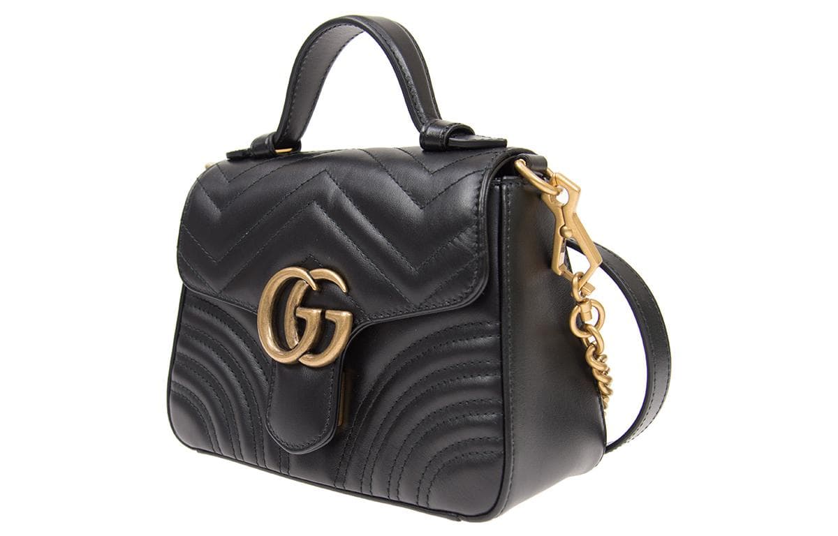 GUCCI GG Marmont Кожаная сумка через плечо Сумка через плечо Мини женская черная