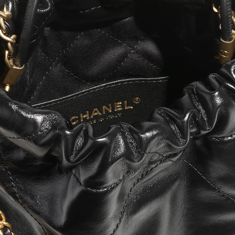 CHANEL 22Bag Сумка-ведро из блестящей телячьей кожи, сумка через плечо, сумка через плечо Мини женская черная