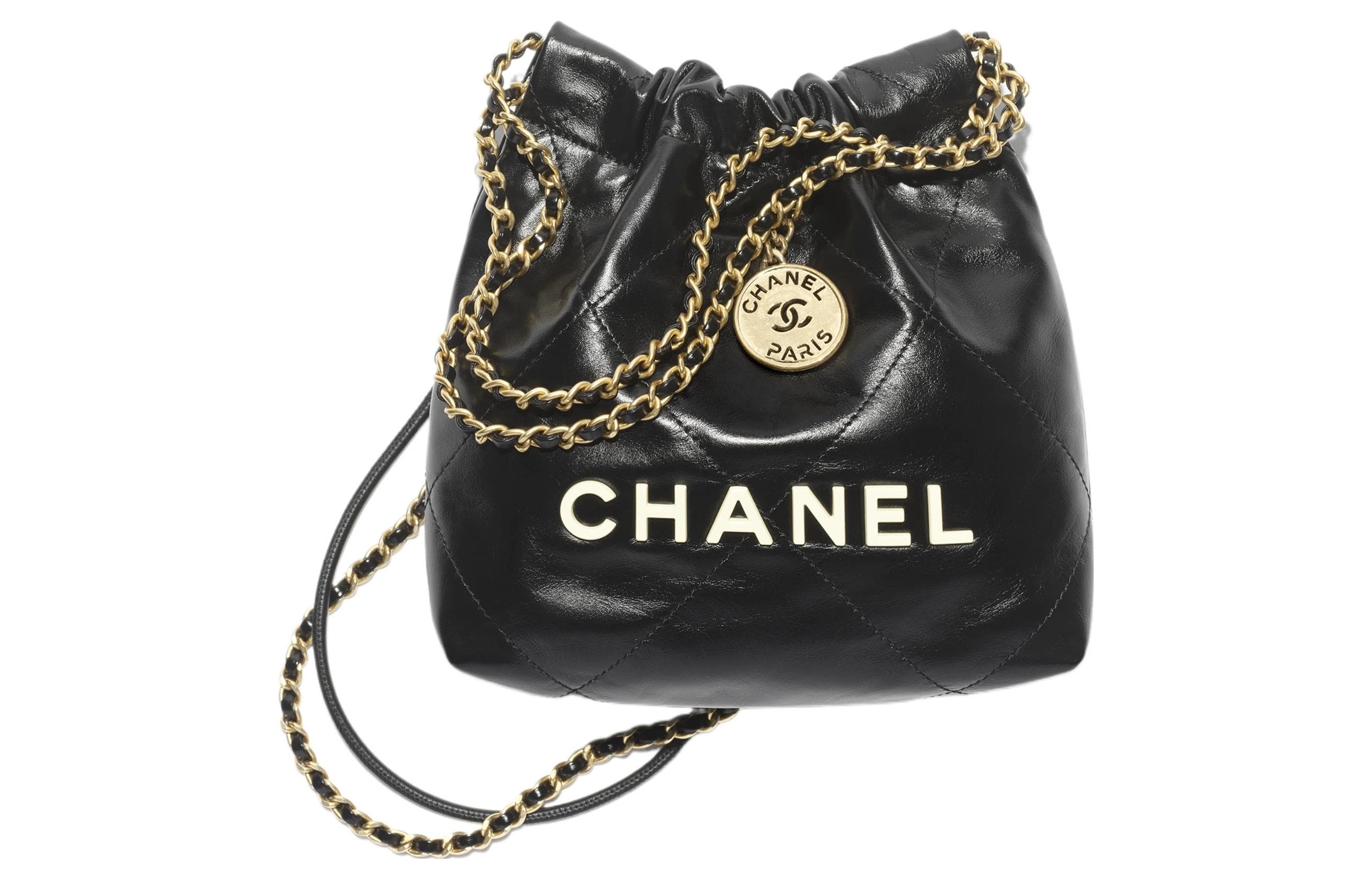 CHANEL 22Bag Shiny Calfskin Bucket Bag, Crossbody Bag, Shoulder Bag Mini Women's Black