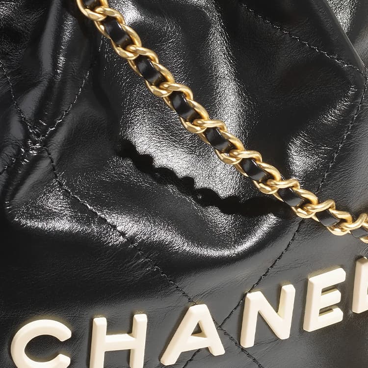 CHANEL 22Bag Сумка-ведро из блестящей телячьей кожи, сумка через плечо, сумка через плечо Мини женская черная