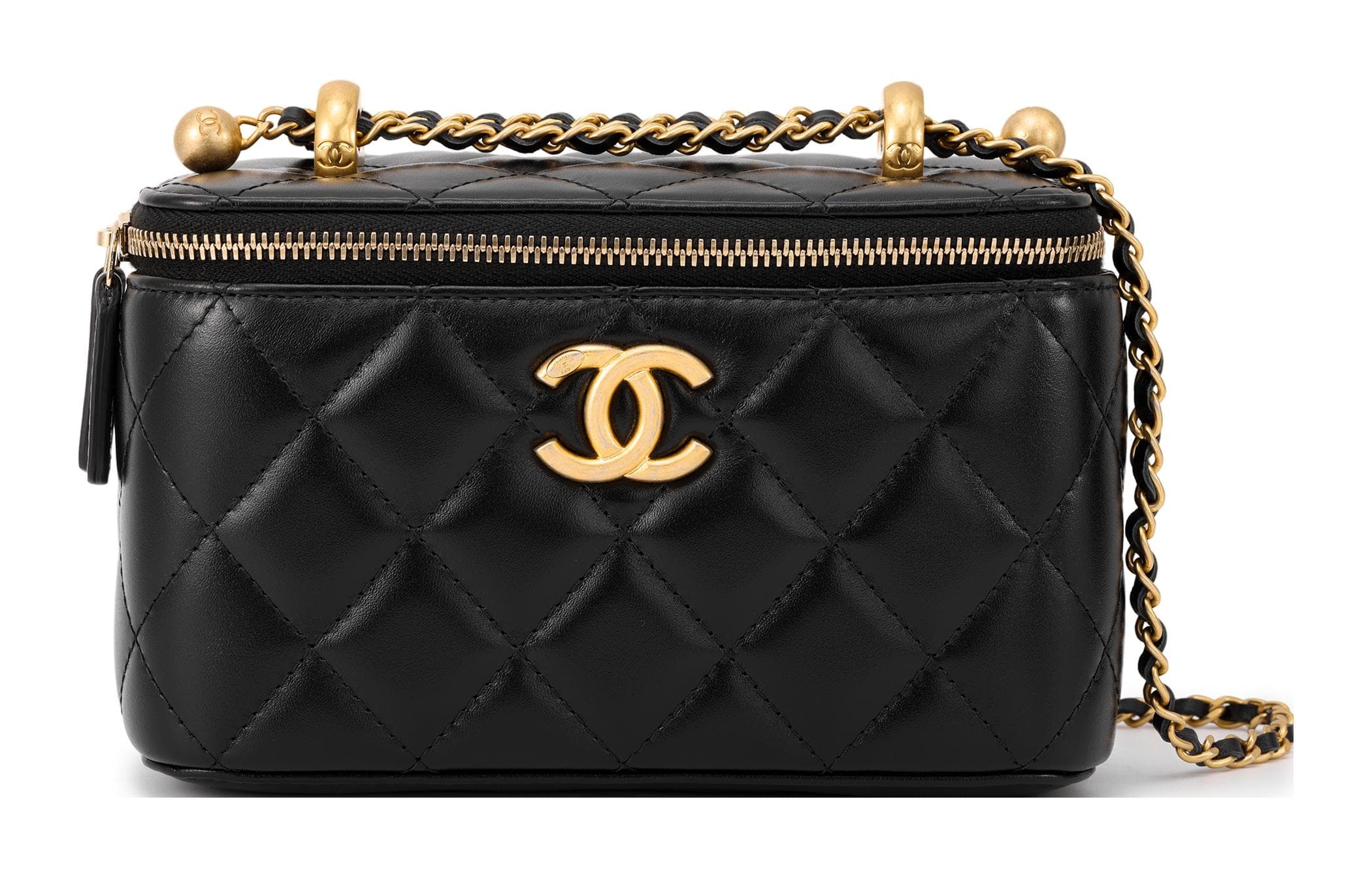 CHANEL Cow Leather Makeup Bag, Box Bag, Crossbody Bag, Shoulder Bag Women's Black