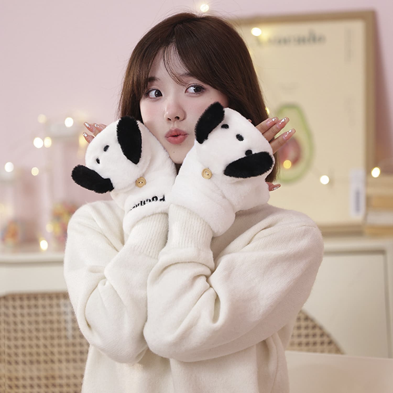 Sanrio Pacha Dogs Женские вязаные перчатки из полиэстера