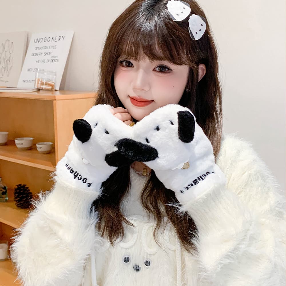 Sanrio Pacha Dogs Женские вязаные перчатки из полиэстера